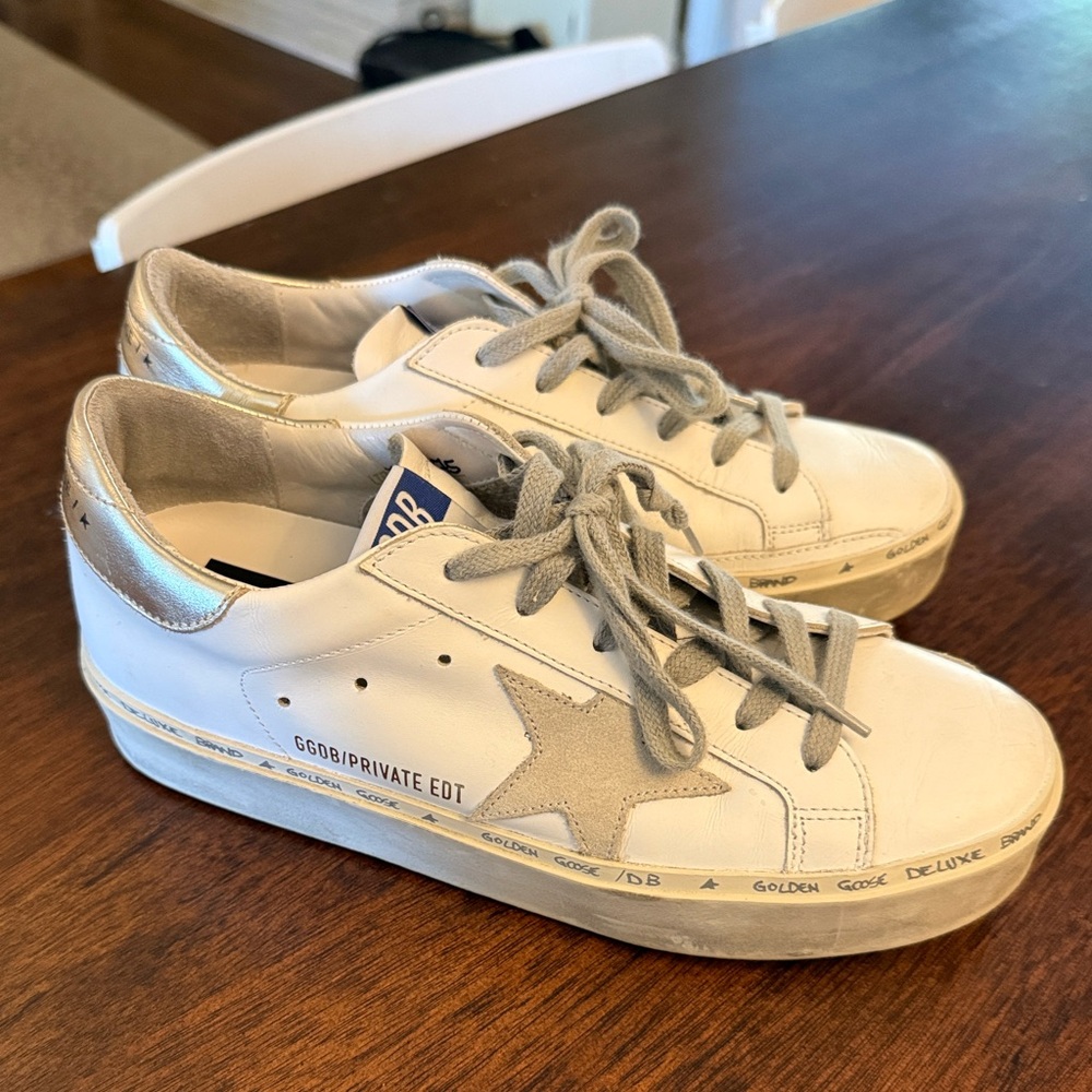 Golden Goose Hi Star Sneakers with Gold and Gray Accents Women’s Size 37
